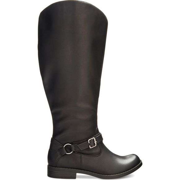 Easy Street Womens Quinn Black Faux Leather Knee-High Riding Boots Heels - Picture 2 of 5